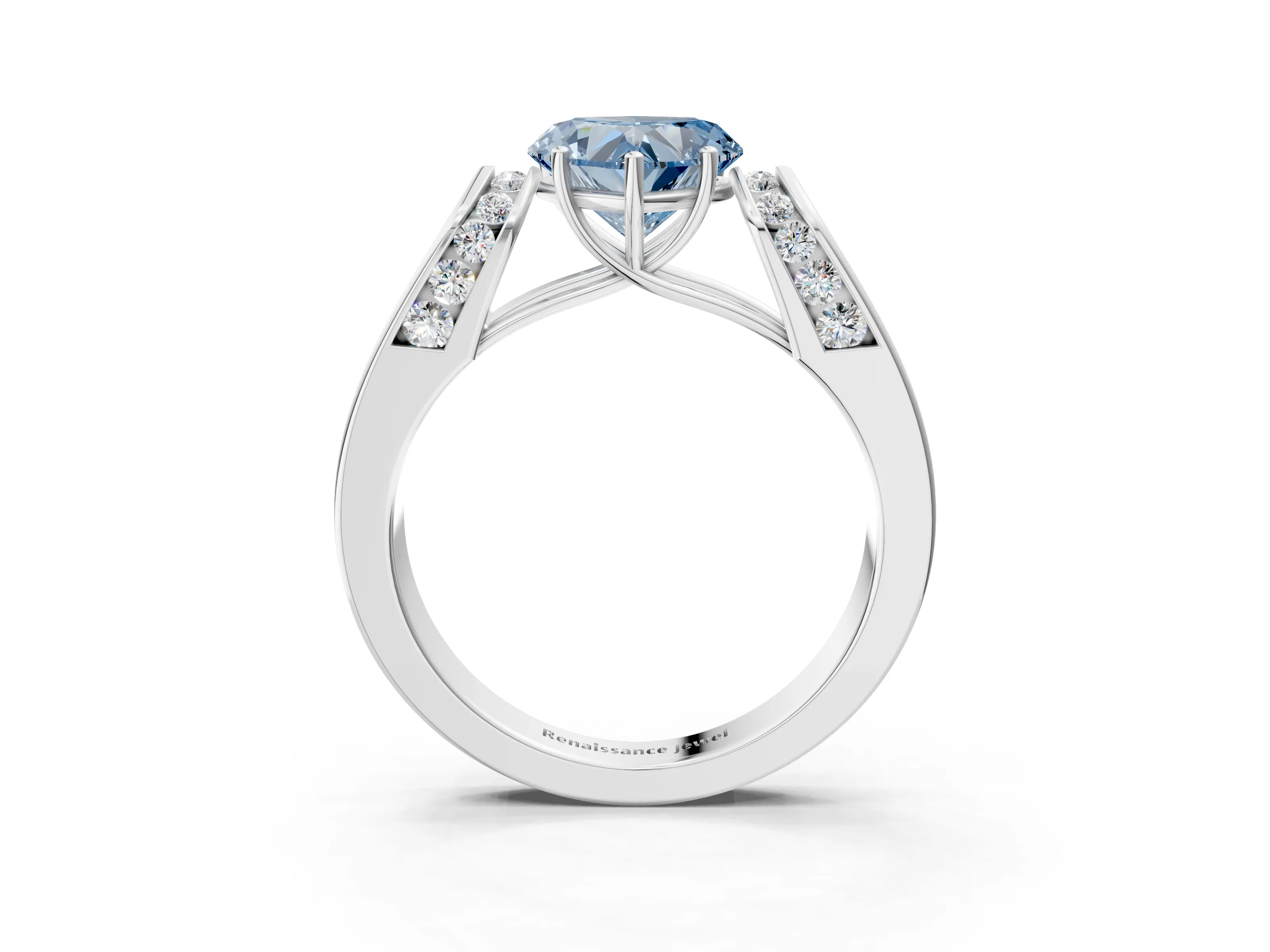 White gold Fancy Blue Heart Cut Cut Diamond Channel Set Solitaire Ring with Four-Prong Setting_77