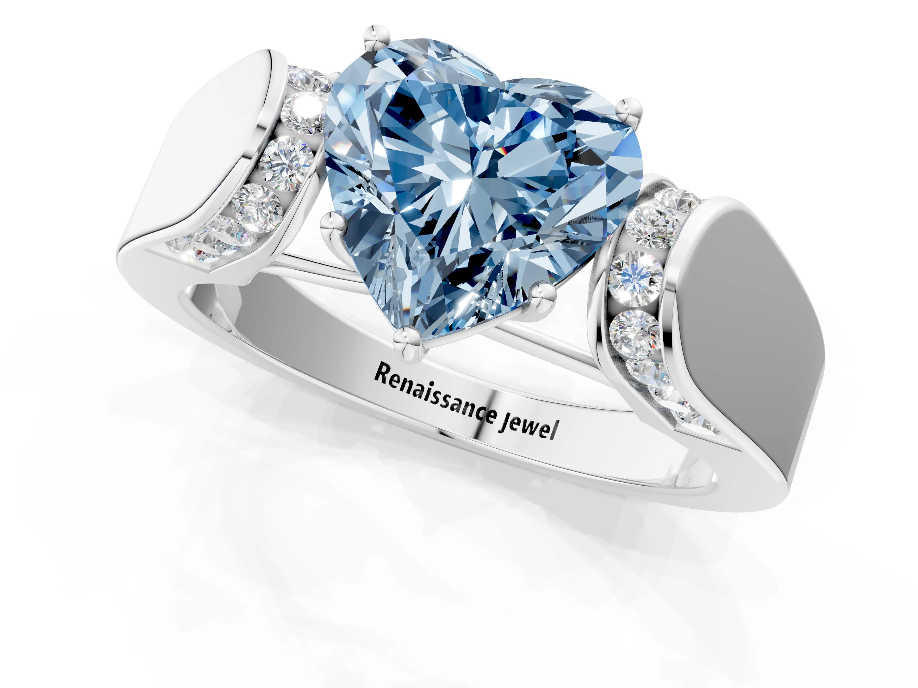 White gold Fancy Blue Heart Cut Cut Diamond Channel Set Solitaire Ring with Four-Prong Setting_85
