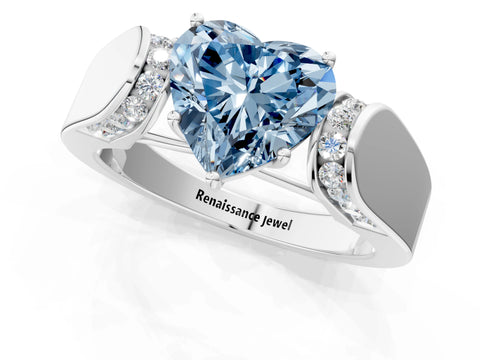 White gold Fancy Blue Heart Cut Cut Diamond Channel Set Solitaire Ring with Four-Prong Setting_85