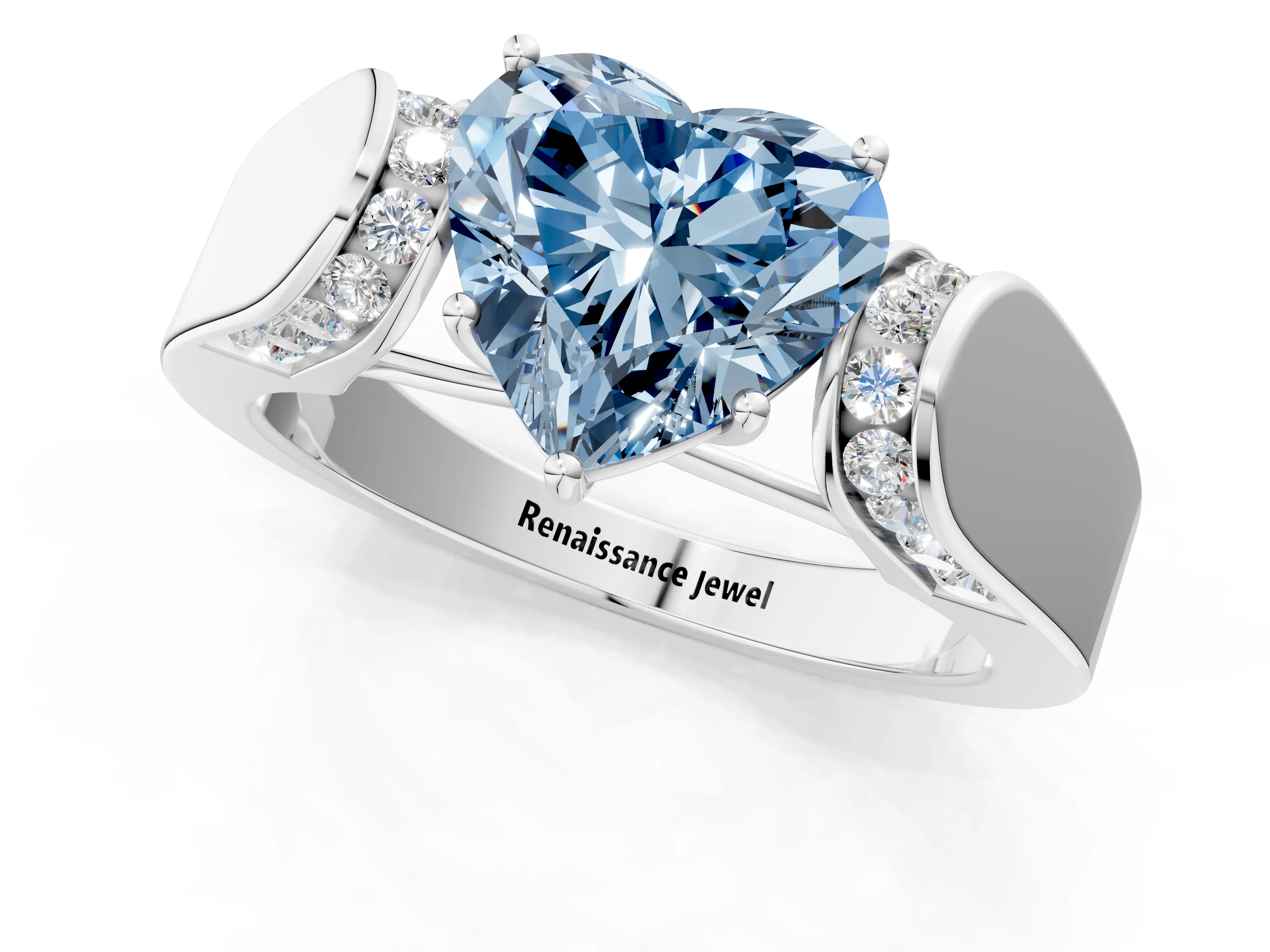 White gold Fancy Blue Heart Cut Cut Diamond Channel Set Solitaire Ring with Four-Prong Setting_97