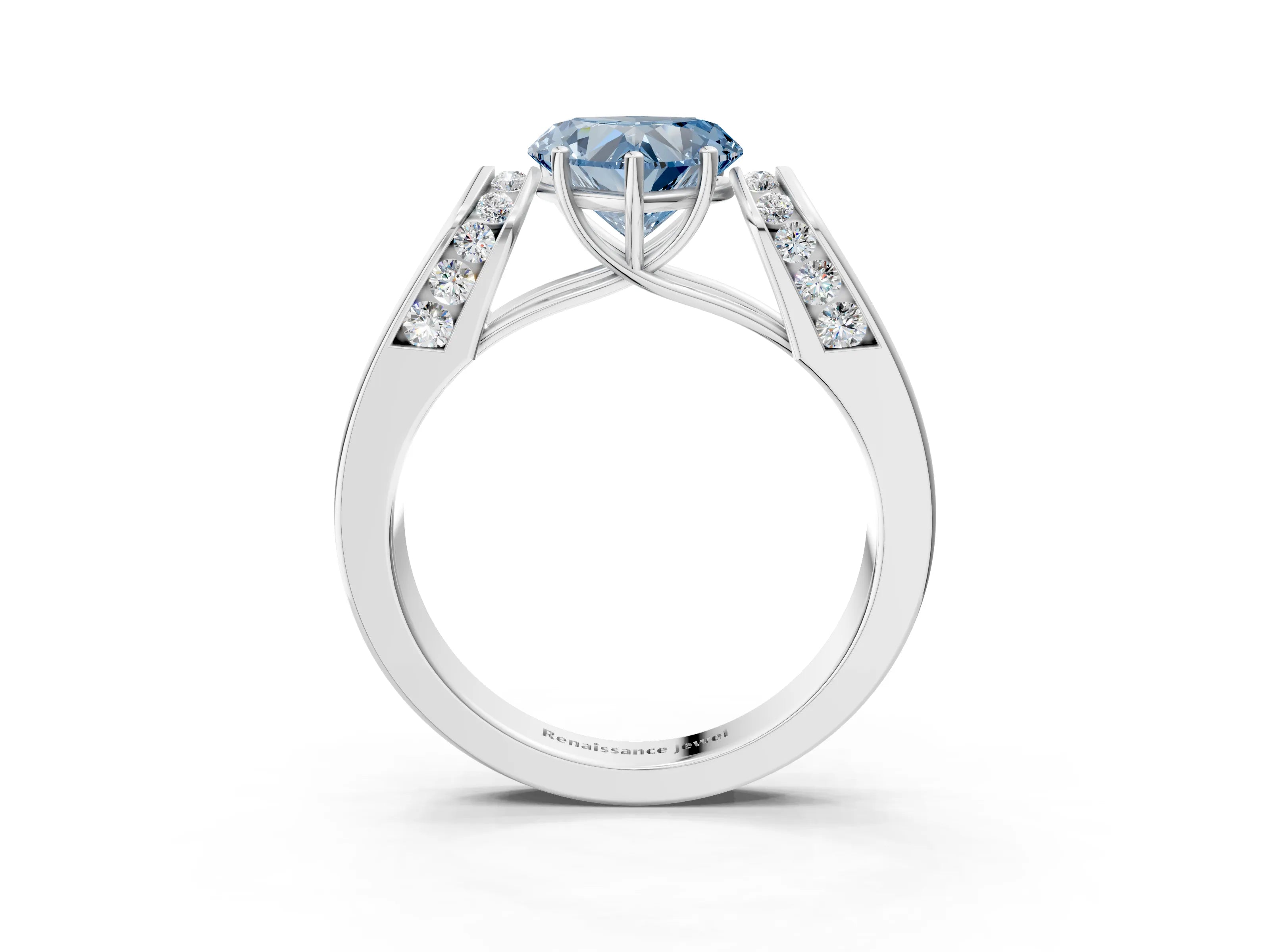 White gold Fancy Blue Heart Cut Cut Diamond Channel Set Solitaire Ring with Four-Prong Setting_99