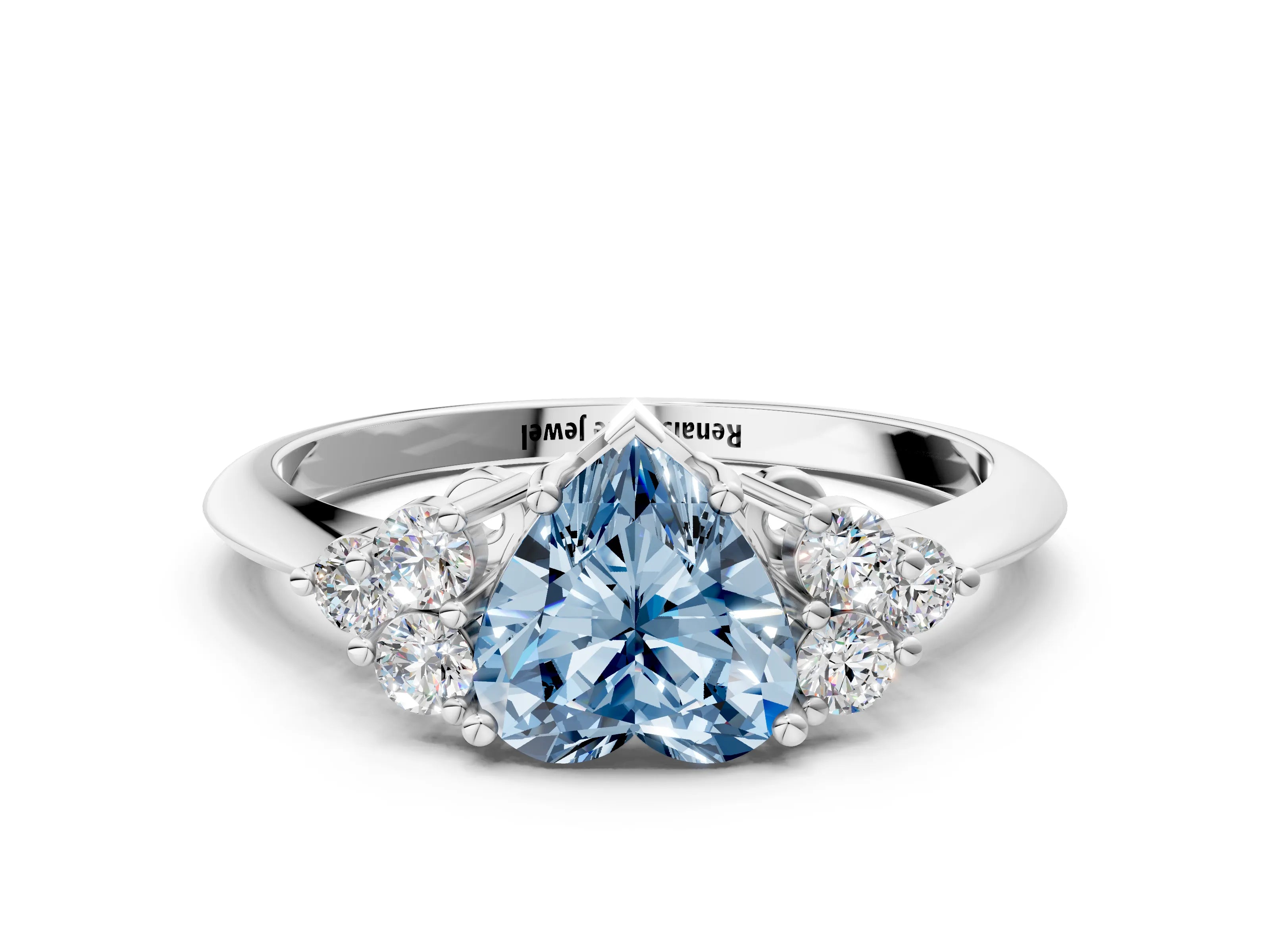 White gold Fancy Blue Heart Cut Cut Diamond Cluster Ring with Solitaire Band and Four-Prong Setting_12
