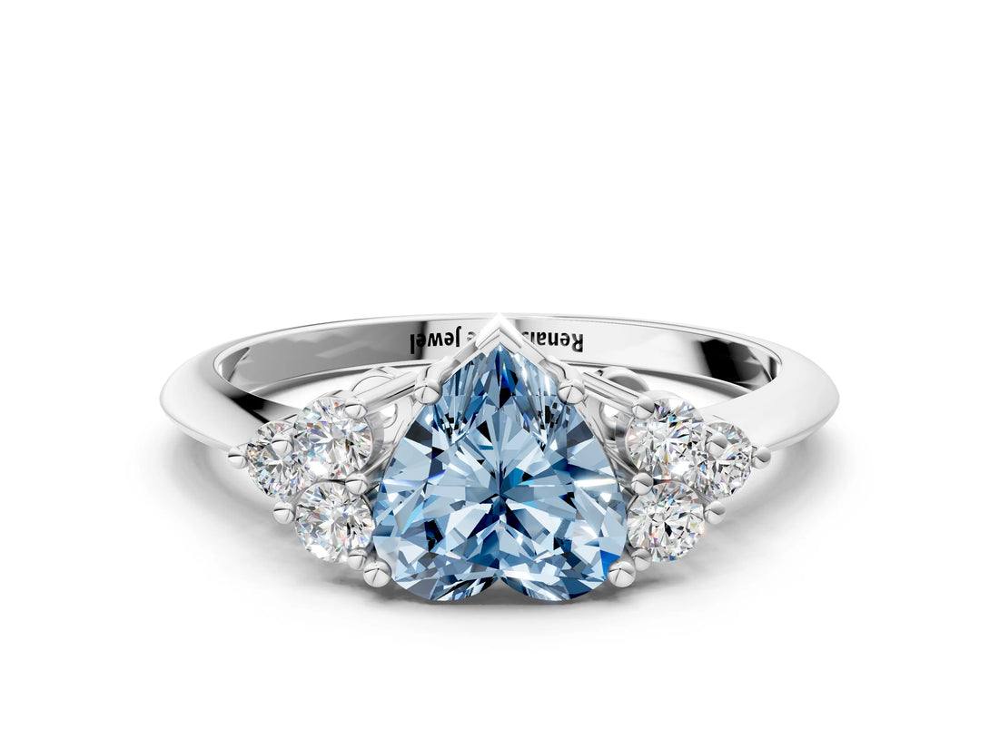 White gold Fancy Blue Heart Cut Cut Diamond Cluster Ring with Solitaire Band and Four-Prong Setting_12