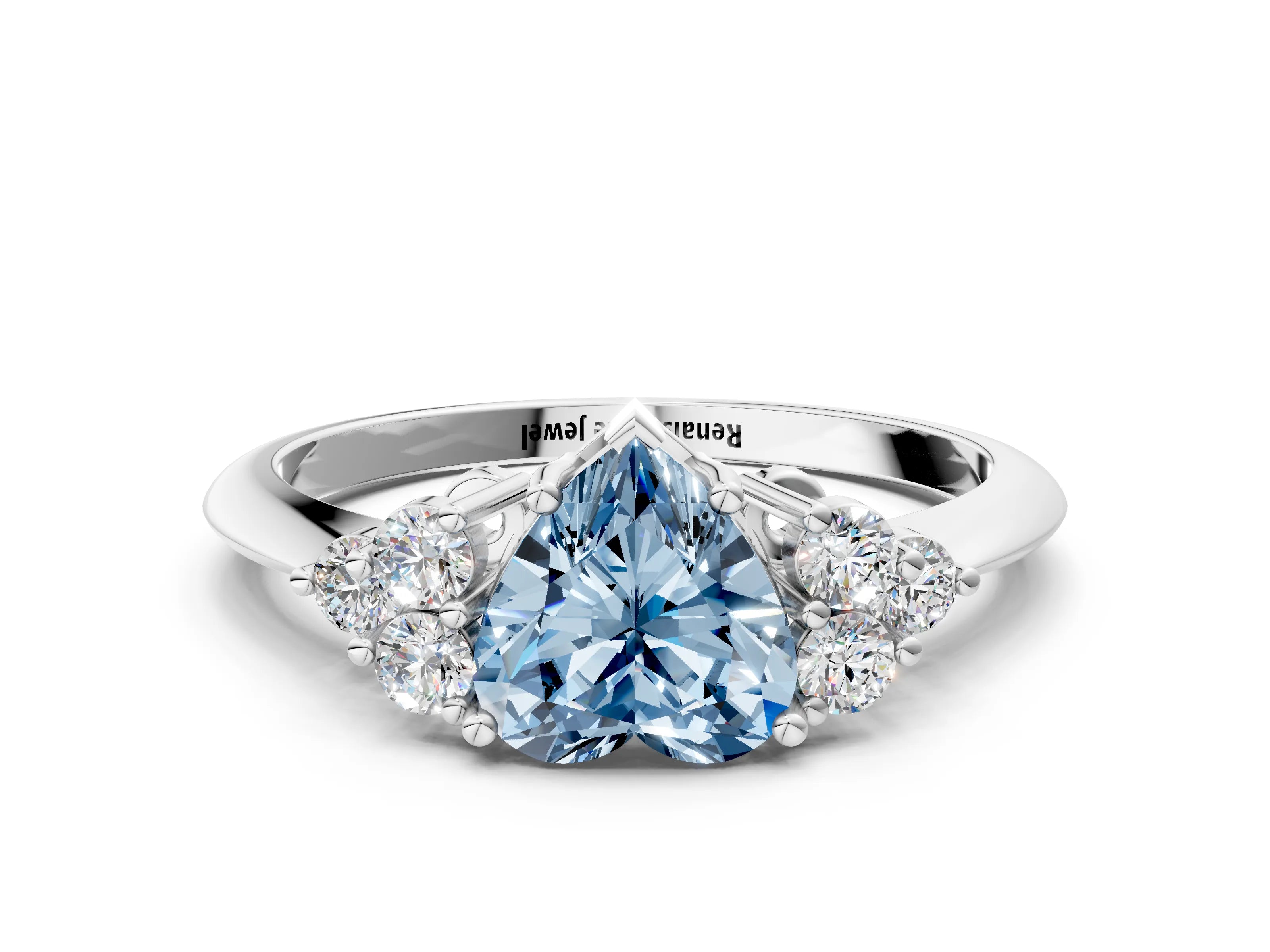 White gold Fancy Blue Heart Cut Cut Diamond Cluster Ring with Solitaire Band and Four-Prong Setting_12