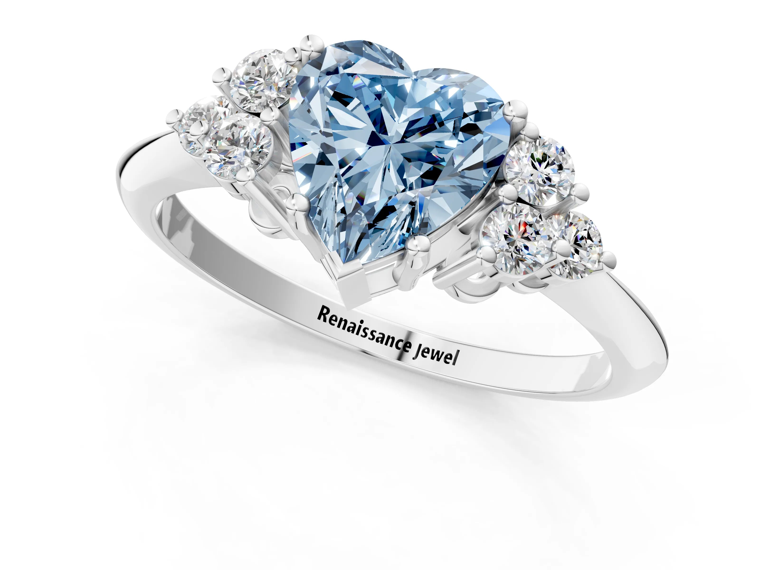 White gold Fancy Blue Heart Cut Cut Diamond Cluster Ring with Solitaire Band and Four-Prong Setting_13