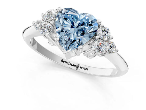 White gold Fancy Blue Heart Cut Cut Diamond Cluster Ring with Solitaire Band and Four-Prong Setting_13