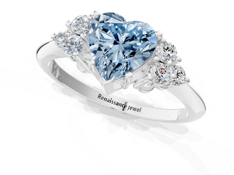 White gold Fancy Blue Heart Cut Cut Diamond Cluster Ring with Solitaire Band and Four-Prong Setting_13