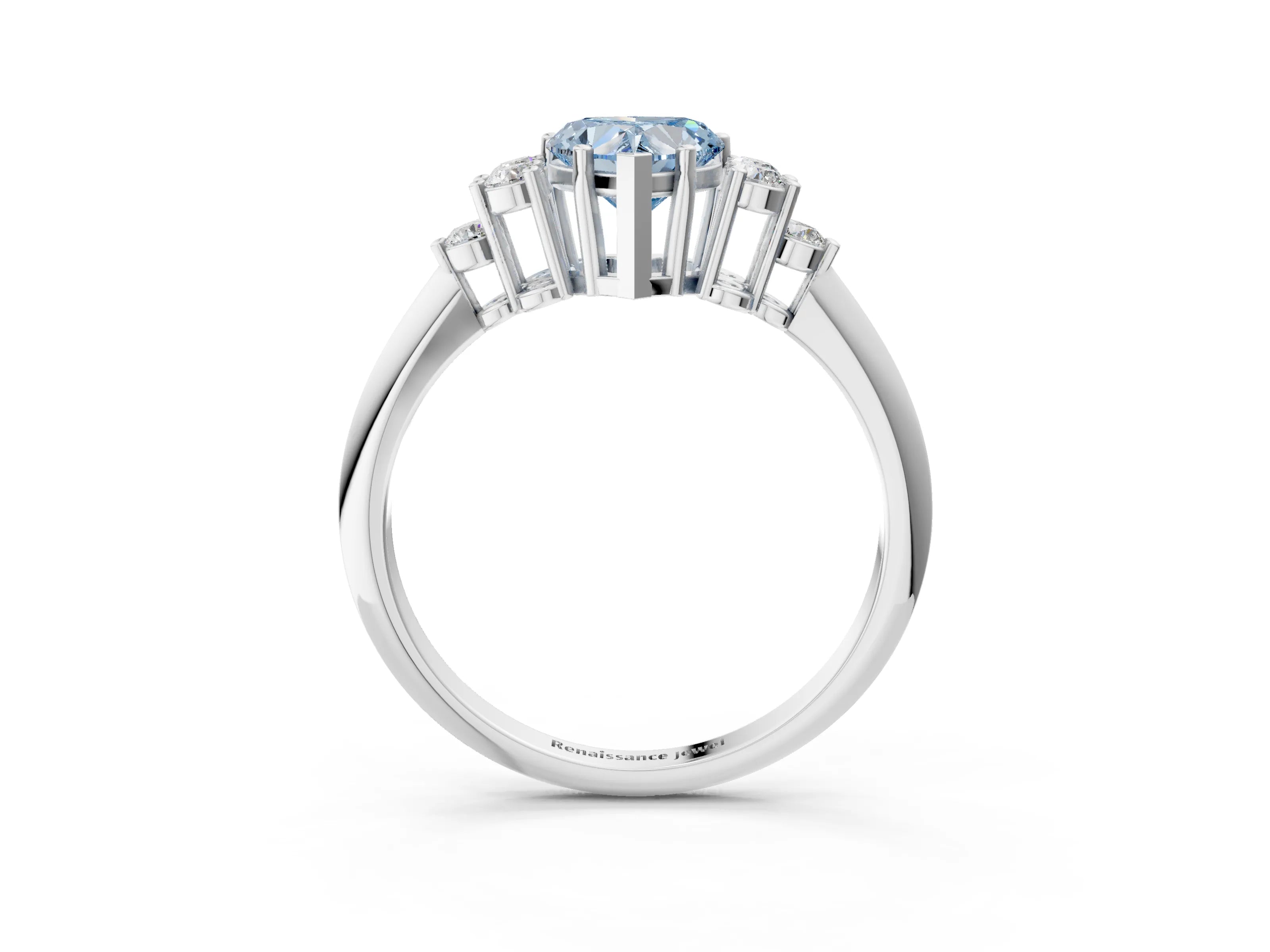 White gold Fancy Blue Heart Cut Cut Diamond Cluster Ring with Solitaire Band and Four-Prong Setting_15