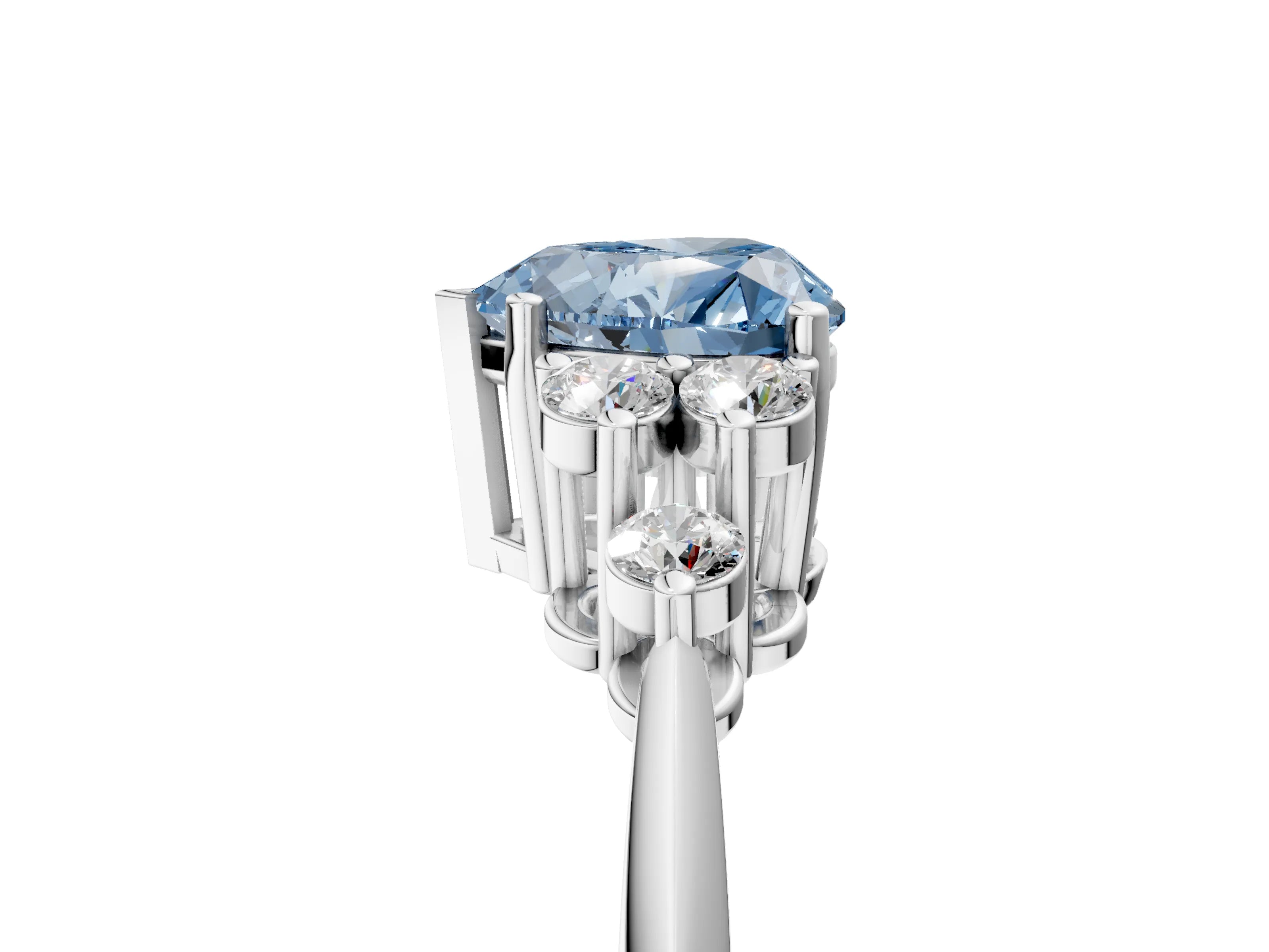 White gold Fancy Blue Heart Cut Cut Diamond Cluster Ring with Solitaire Band and Four-Prong Setting_17