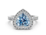 White gold Fancy Blue Heart Cut-Cut Diamond Halo Engagement Ring with Pave Band and Prong Setting