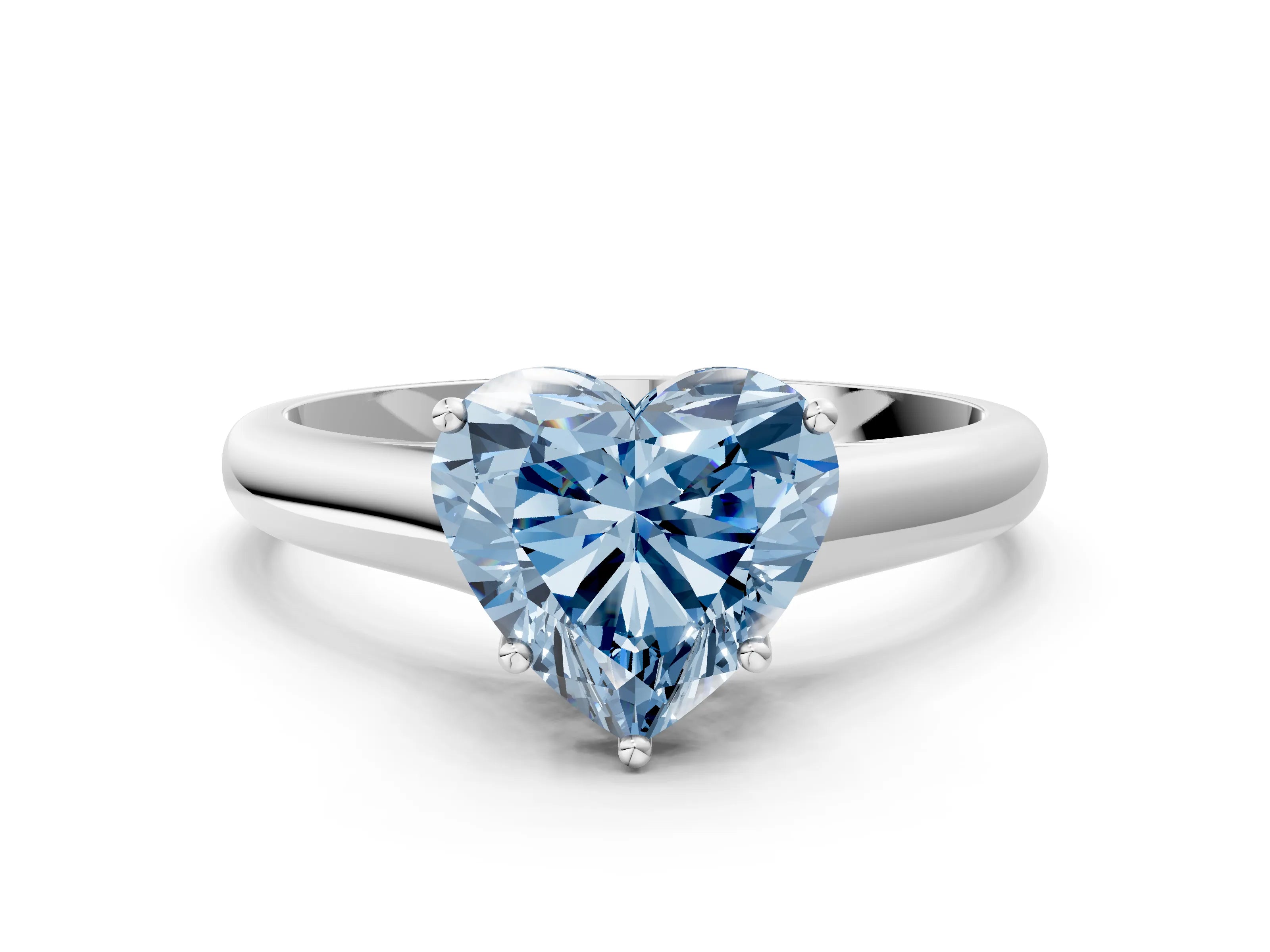 White gold Fancy Blue Heart Cut Cut Diamond Solitaire Engagement Ring with Tapered Plain Band and Four-Prong Setting_12