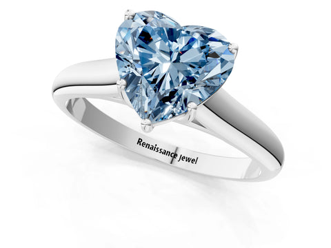 White gold Fancy Blue Heart Cut Cut Diamond Solitaire Engagement Ring with Tapered Plain Band and Four-Prong Setting_13