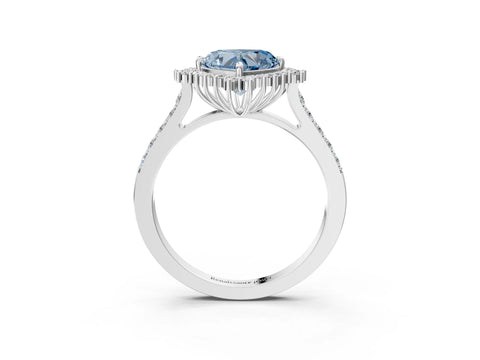White gold Fancy Blue Heart Cut Cut Diamond Sunburst Halo Engagement Ring with Pavé Band_15