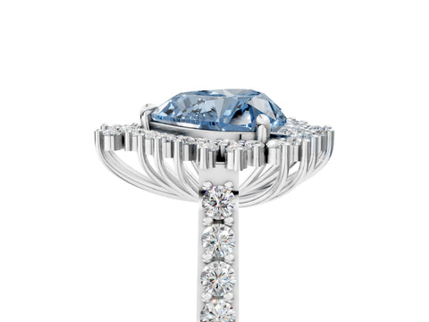 White gold Fancy Blue Heart Cut Cut Diamond Sunburst Halo Engagement Ring with Pavé Band_17