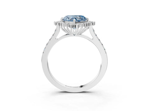 White gold Fancy Blue Heart Cut Cut Diamond Sunburst Halo Engagement Ring with Pavé Band_3