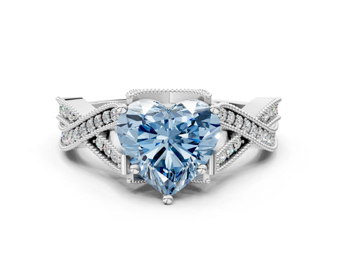 White gold Fancy Blue Heart Cut Cut Diamond Twisted Band with Milgrain Pave Setting and Four-Prong Setting_12