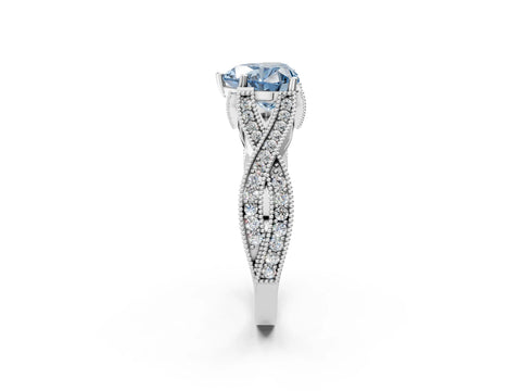 White gold Fancy Blue Heart Cut Cut Diamond Twisted Band with Milgrain Pave Setting and Four-Prong Setting_2