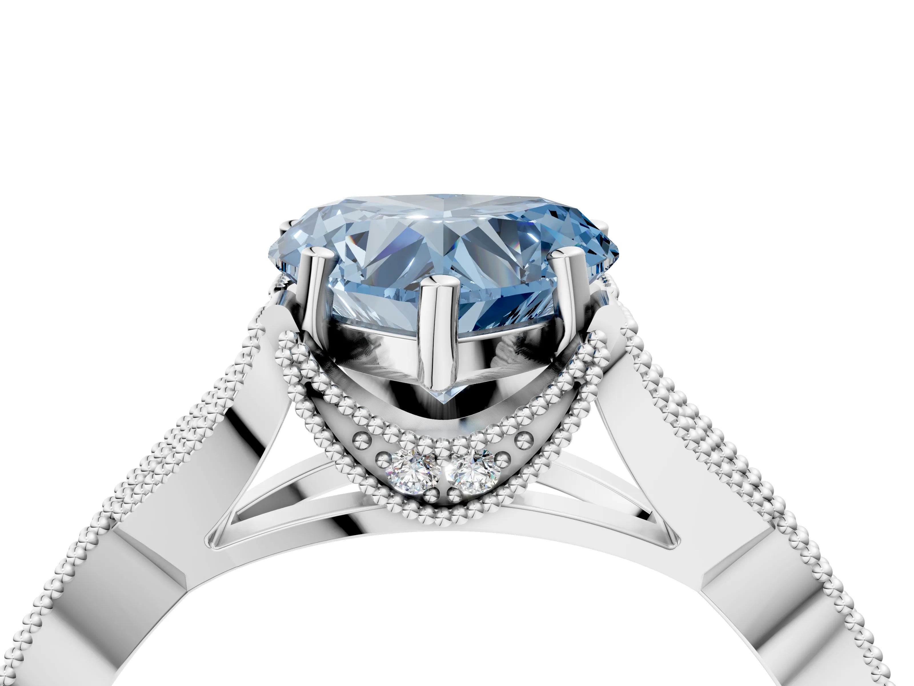 White gold Fancy Blue Heart Cut Cut Diamond Twisted Band with Milgrain Pave Setting and Four-Prong Setting_4