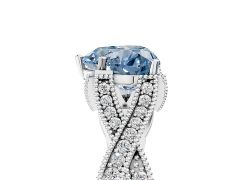 White gold Fancy Blue Heart Cut Cut Diamond Twisted Band with Milgrain Pave Setting and Four-Prong Setting_5