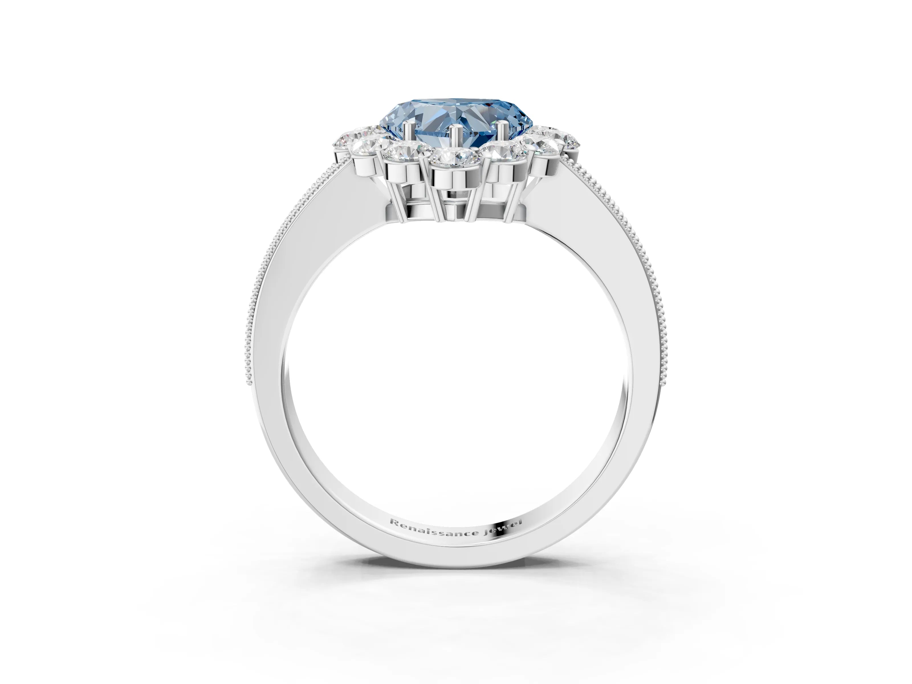 White gold Fancy Blue Heart Cut Cut Halo Diamond Pavé Engagement Ring with Milgrain Detailing_27