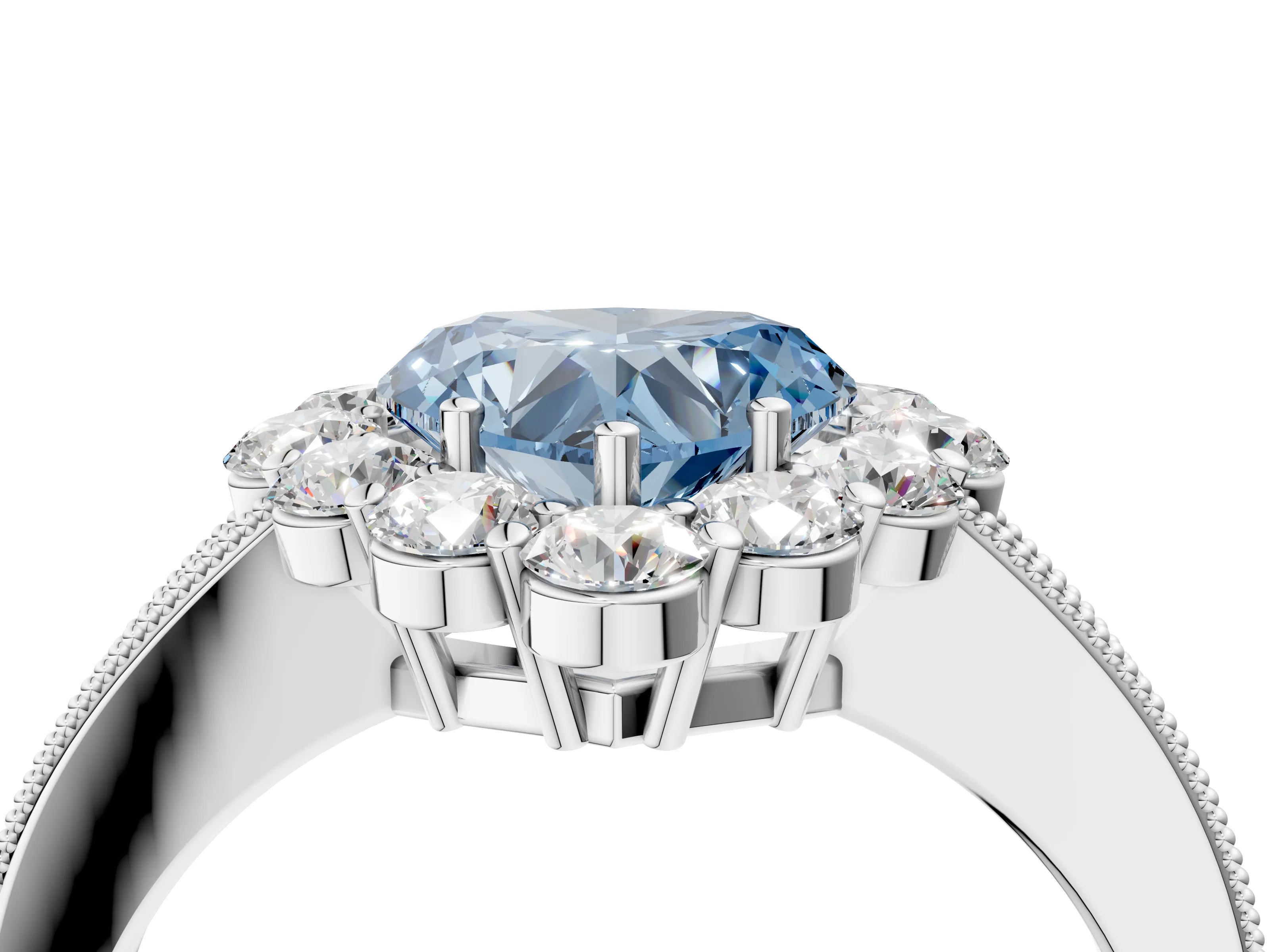 White gold Fancy Blue Heart Cut Cut Halo Diamond Pavé Engagement Ring with Milgrain Detailing_28