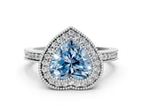 White gold Fancy Blue Heart Cut Cut Halo Pavé Diamond Ring