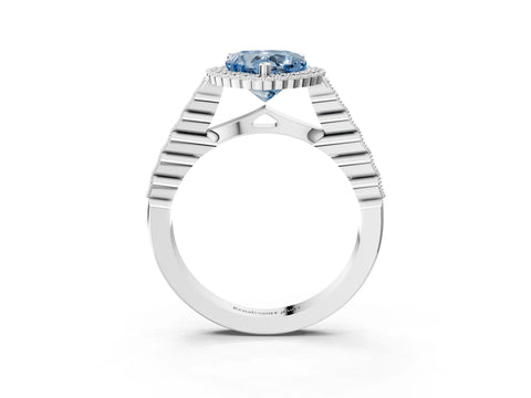 White gold Fancy Blue Heart Cut Cut Halo Pavé Solitaire Ring with Milgrain Band_15