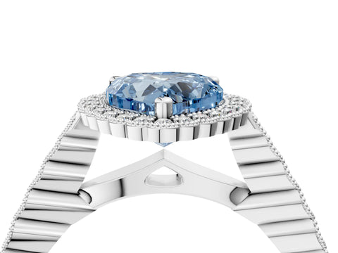 White gold Fancy Blue Heart Cut Cut Halo Pavé Solitaire Ring with Milgrain Band_16