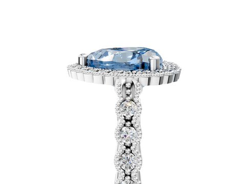 White gold Fancy Blue Heart Cut Cut Halo Pavé Solitaire Ring with Milgrain Band_17