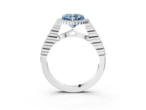 White gold Fancy Blue Heart Cut Cut Halo Pavé Solitaire Ring with Milgrain Band_3