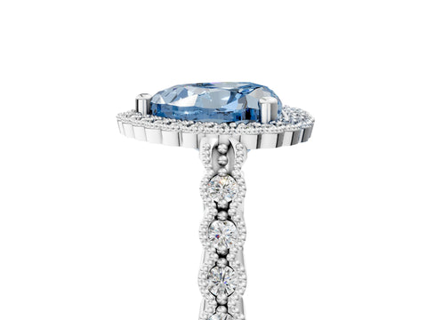 White gold Fancy Blue Heart Cut Cut Halo Pavé Solitaire Ring with Milgrain Band_5