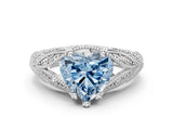 White gold Fancy Blue Heart Cut Cut Milgrain Pave Diamond Engagement Ring with Four-Prong Setting_3