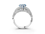 White gold Fancy Blue Heart Cut Cut Milgrain Pave Diamond Engagement Ring with Four-Prong Setting_6