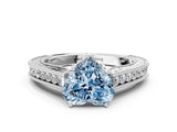 White gold Fancy Blue Heart Cut Cut Pave Band Milgrain Solitaire Ring