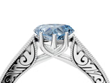 White gold Fancy Blue Heart Cut Cut Pave Band Milgrain Solitaire Ring_10