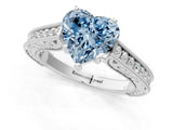 White gold Fancy Blue Heart Cut Cut Pave Band Milgrain Solitaire Ring_1
