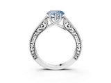 White gold Fancy Blue Heart Cut Cut Pave Band Milgrain Solitaire Ring_3