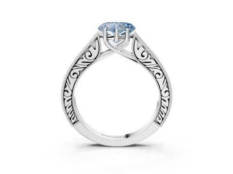 White gold Fancy Blue Heart Cut Cut Pave Band Milgrain Solitaire Ring_3