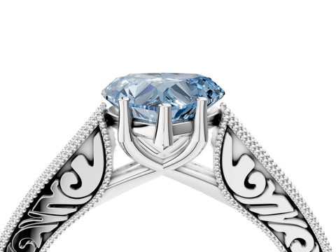 White gold Fancy Blue Heart Cut Cut Pave Band Milgrain Solitaire Ring_4