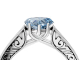 White gold Fancy Blue Heart Cut Cut Pave Band Milgrain Solitaire Ring_4