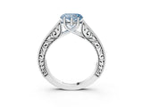 White gold Fancy Blue Heart Cut Cut Pave Band Milgrain Solitaire Ring_9