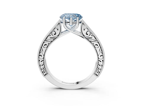 White gold Fancy Blue Heart Cut Cut Pave Band Milgrain Solitaire Ring_9