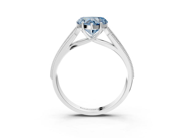 White gold Fancy Blue Heart Cut Cut Pave Split Shank Engagement Ring with Four-Prong Setting