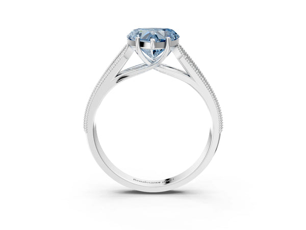 White gold Fancy Blue Heart Cut Cut Pave Split Shank Engagement Ring with Four-Prong Setting