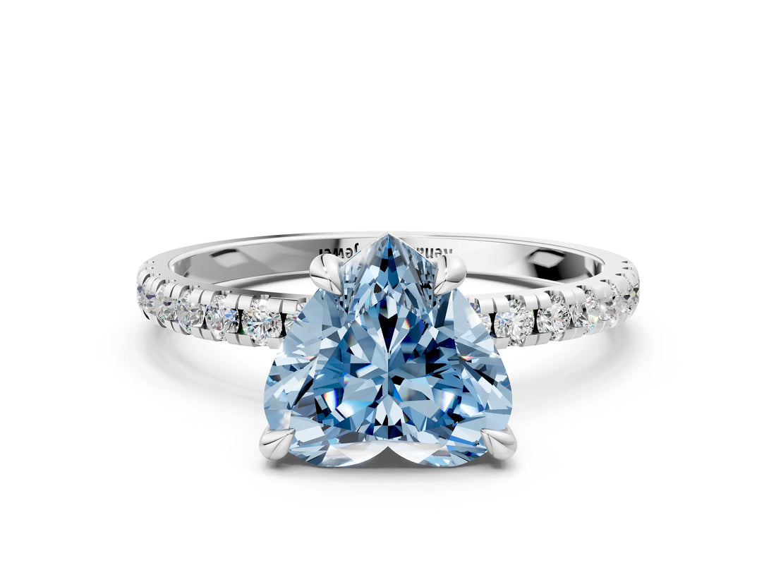 White gold Fancy Blue Heart Cut Diamond Brilliant Solitaire Ring with Pavé Band and Four-Prong Setting_18