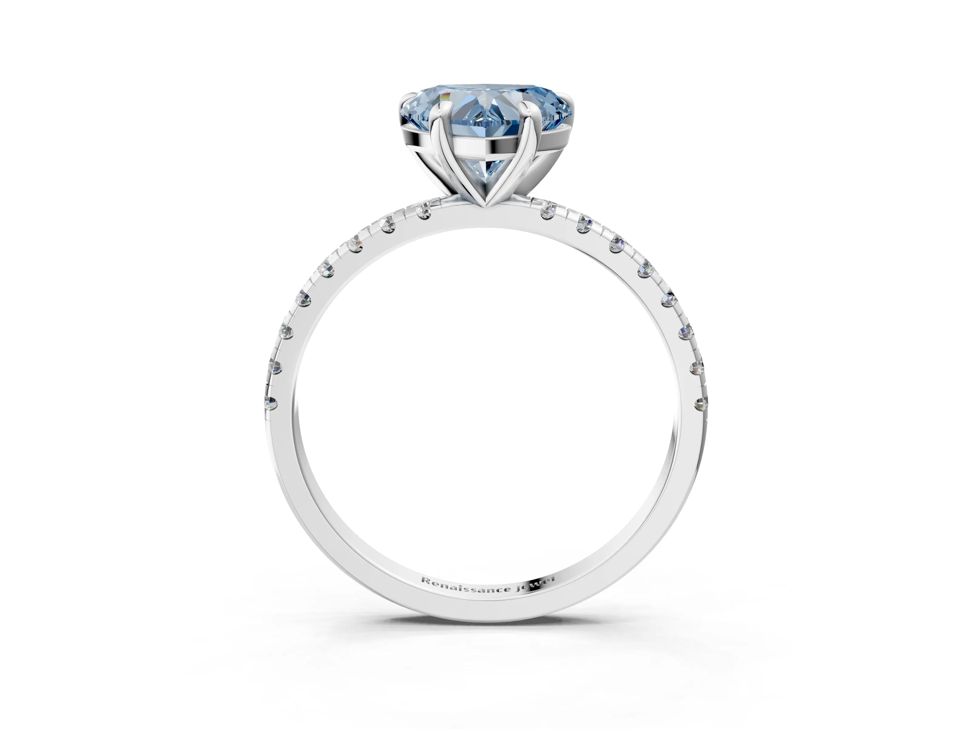 White gold Fancy Blue Heart Cut Diamond Brilliant Solitaire Ring with Pavé Band and Four-Prong Setting_3