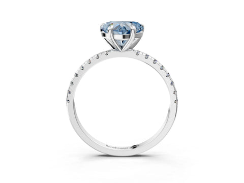 White gold Fancy Blue Heart Cut Diamond Brilliant Solitaire Ring with Pavé Band and Four-Prong Setting_3