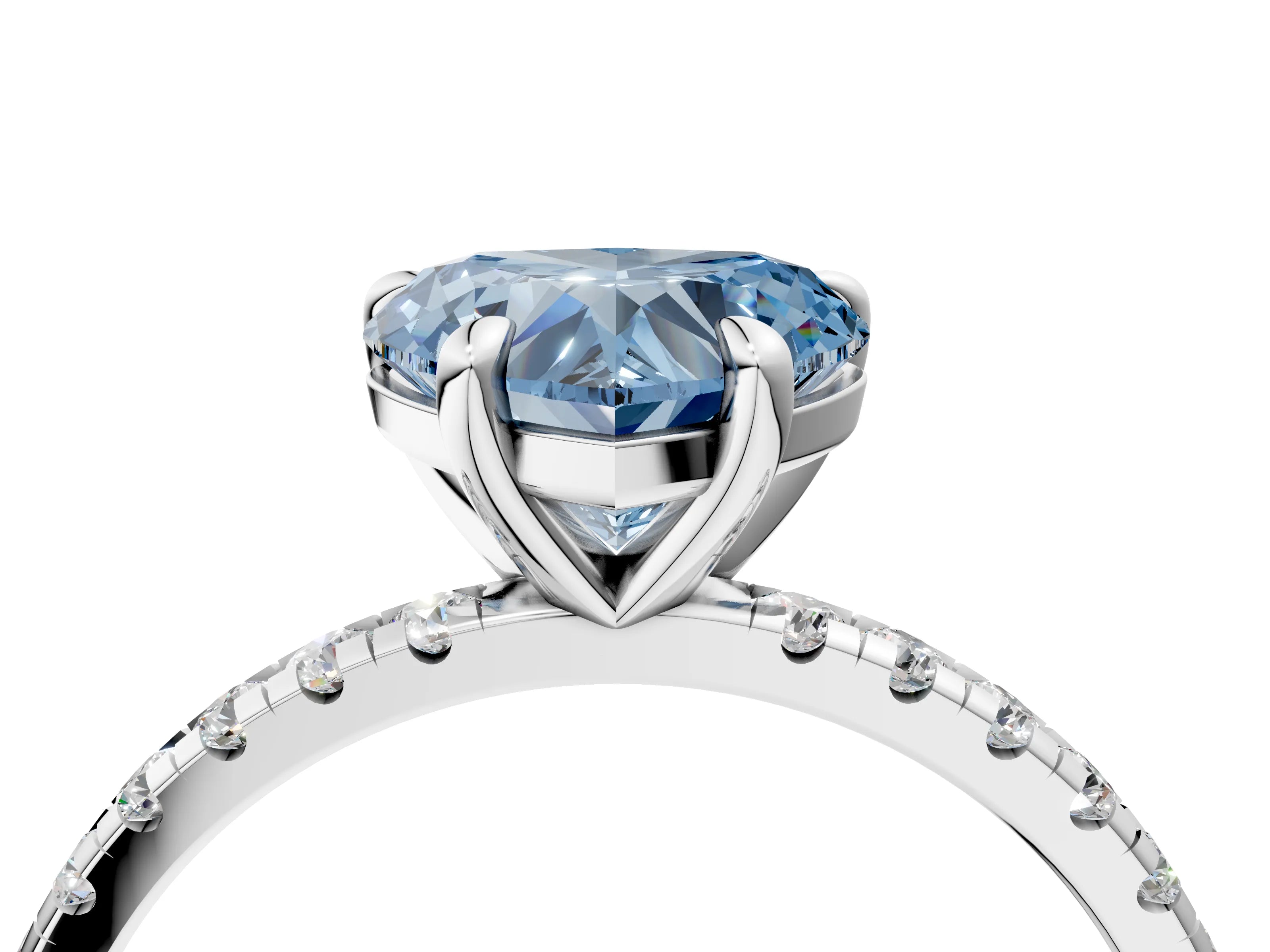 White gold Fancy Blue Heart Cut Diamond Brilliant Solitaire Ring with Pavé Band and Four-Prong Setting_4