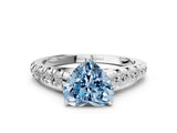 White gold Fancy Blue Heart Cut Diamond Cathedral Solitaire Ring with Round  Pavé Band_154