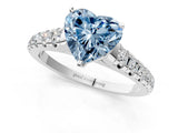 White gold Fancy Blue Heart Cut Diamond Cathedral Solitaire Ring with Round  Pavé Band_155